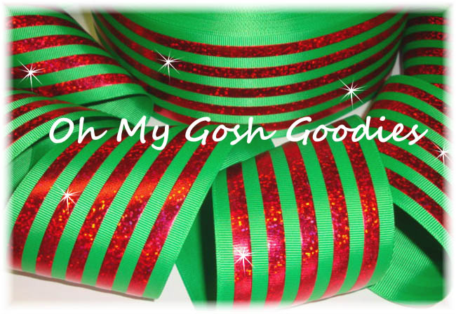 3" CLASSIC HOLOGRAM STRIPE GREEN RED - 5 YARDS