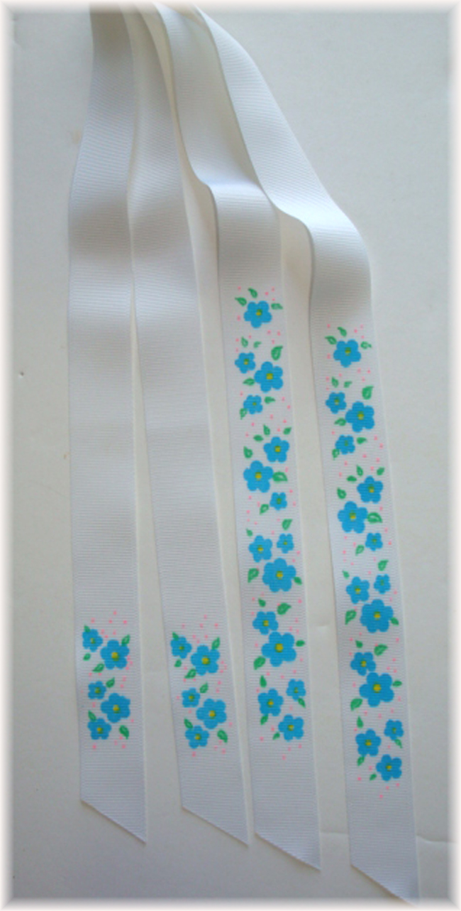 2PC CUSTOM DESIGNER PONYTAIL RIBBONS - BLUE FLOWERS