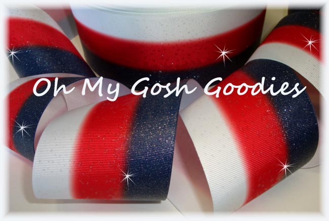 3" * TRIPLE STRIPE FROSTED * GLITTER NAVY RED WHITE - 5 YARDS