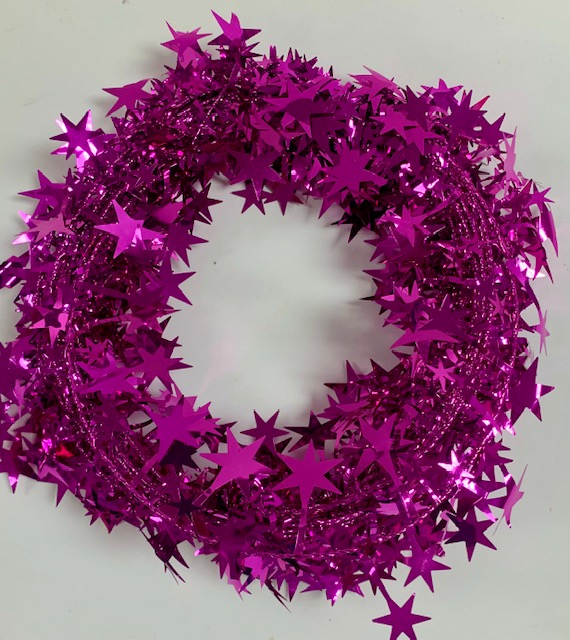 FUSCHIA PINK WIRED DELUXE SHINY STAR GARLAND - 25 FEET