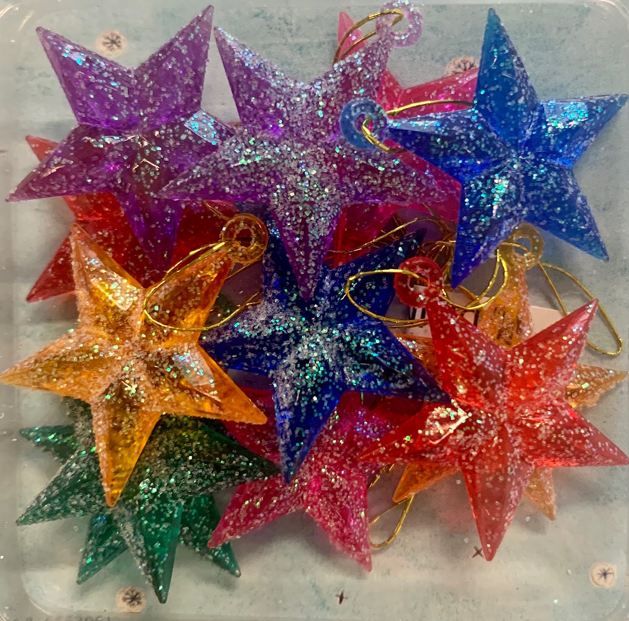 12PC GLITTER STAR ASSORTED COLORS EMBELLISHMENTS