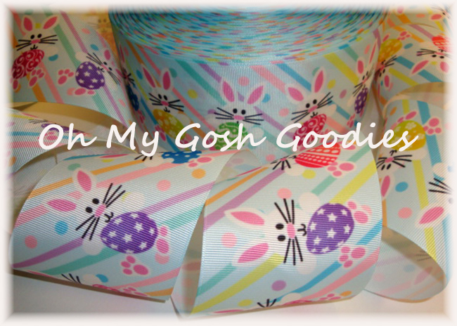 5/8'' Spring Easter Grosgrain Ribbons for Gift Wrapping,Bunny Egg Stripe  Printed Colored Ribbons for