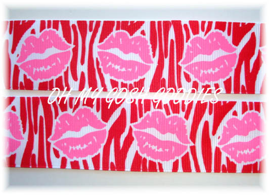1.5 RIBBON KISSES RED ZEBRA PINK LIPS - 5 YARDS