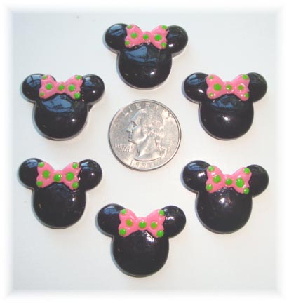 2PC MINNIE 2 PINK/LIME BOW RESIN