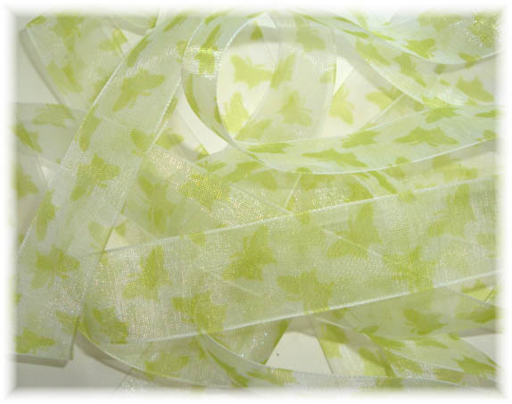 7/8 SHEER VINTAGE BUTTERFLY RIBBON LIME - 200 YARDS