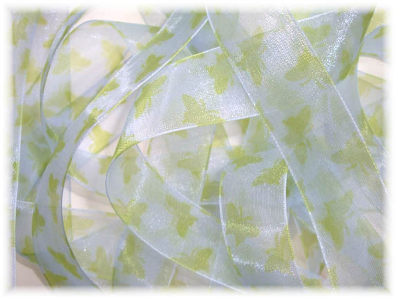 7/8 SHEER VINTAGE BUTTERFLY RIBBON BLUE LIME - 70 YARDS
