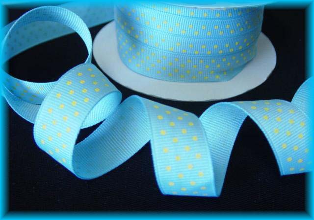 5/8 EASTER OFFRAY BLUE YELLOW SWISS DOTS - 25 YARD ROLL