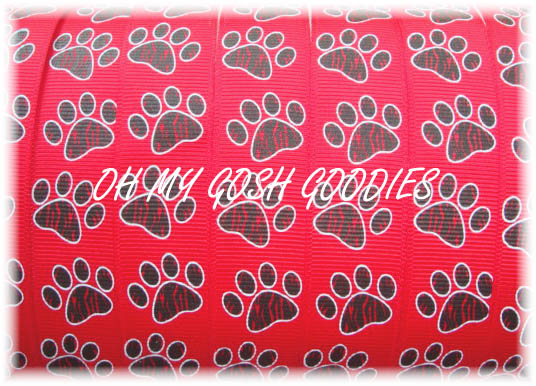 7/8 TIGER PRINT PAWS RED /BLK - 5 YARDS