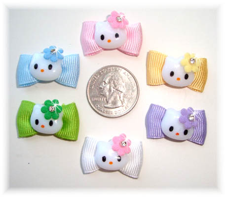 6PC BITTY KITTY WITH BOW RESIN EMBELLISHMENTS