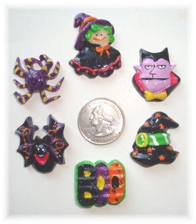 6PC DRACULA SPIDER WITCH BAT BOO RESINS