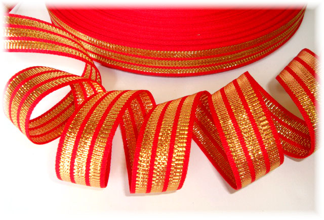LAST ONE - 7/8 RED GOLD BLING STRIPE - 11 YARD ROLL