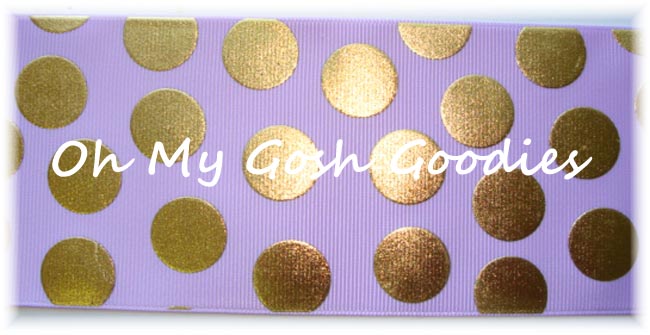 2 1/4 METALLIC GOLD CHEER DOTS ORCHID - 5 YARDS