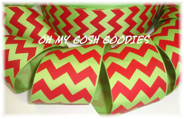 2 1/4 SALE * LIME * RED CHEVRON STRIPE RED LIME- 5 YARDS