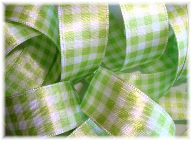7/8 WIRED LIME SATIN GINGHAM CHECK - 3 YARDS