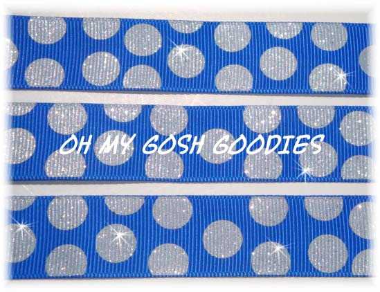 LAST ONE - 7/8 ROYAL SILVER GLITTER DOTS - 4 YARDS