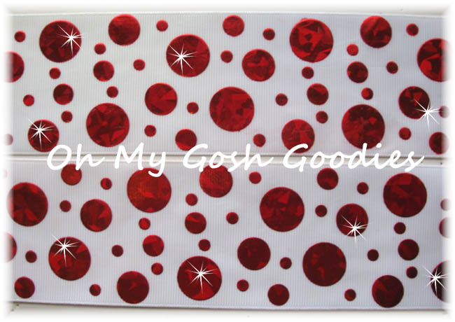 2 1/4 CRACKLE DOTS RED HOLOGRAM WHITE - 5 YARDS