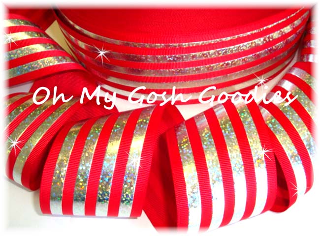 2 1/4 CLASSIC HOLOGRAM STRIPE RED SILVER - 5 YARDS