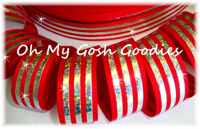 7/8 CLASSIC HOLOGRAM STRIPE RED SILVER - 5 YARDS