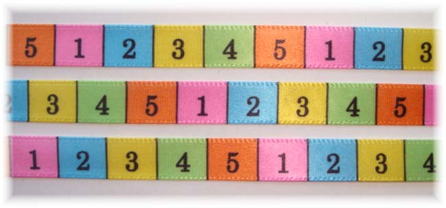 3/8 NUMBERS OFFRAY SATIN RIBBON - 5 YARDS