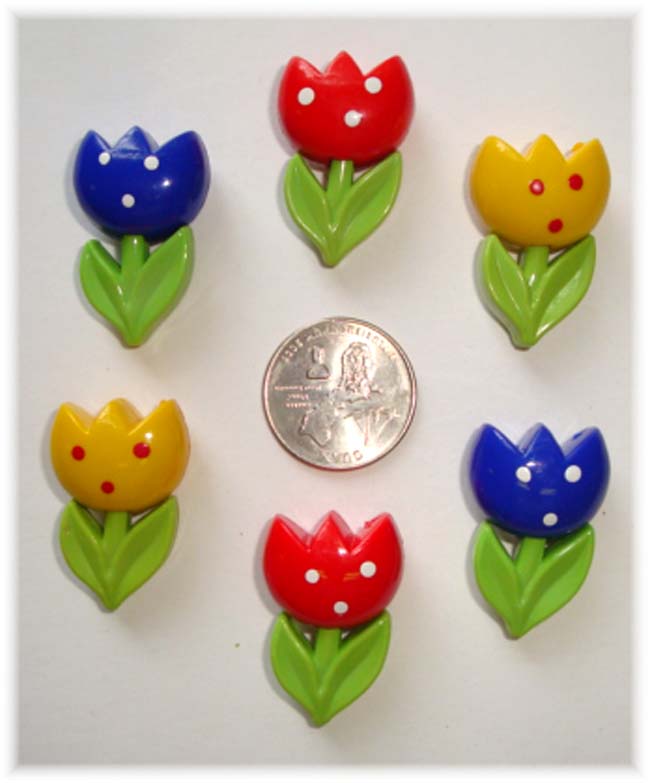 2PC OOAK ONE RED / ONE ROYAL TULIP FLOWER EMBELLISHMENTS