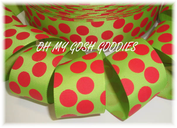 1.5 LIME / RED JUMBO DOTS - 5 YARDS