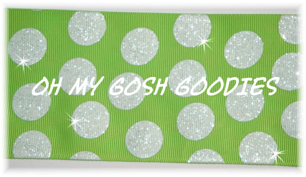 3" GLITTER CHEER DOTS LIME WHITE - 5 YARDS