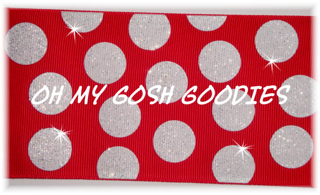 3" OOAK GLITTER CHEER DOTS RED WHITE - 5 2/3 REMNANT YARDS