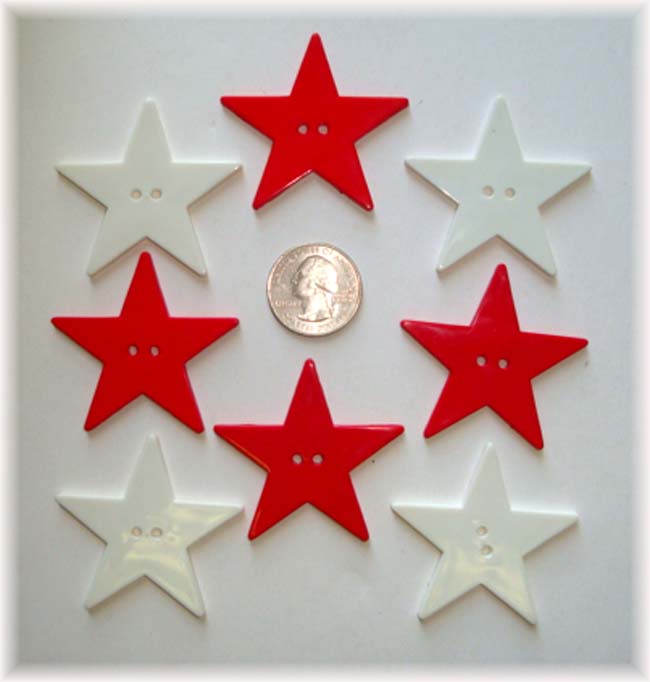 8PC OOAK RED WHITE PLASTIC STAR BUTTONS