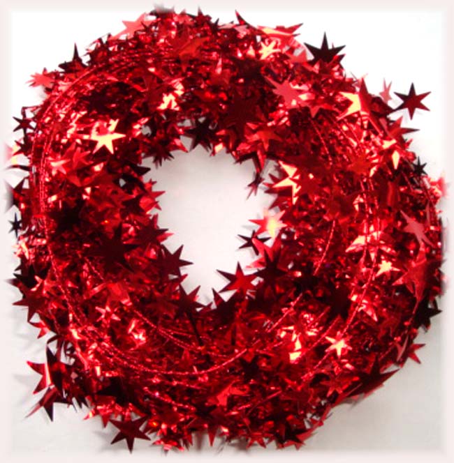 RED WIRED DELUXE STAR GARLAND - 25 FEET