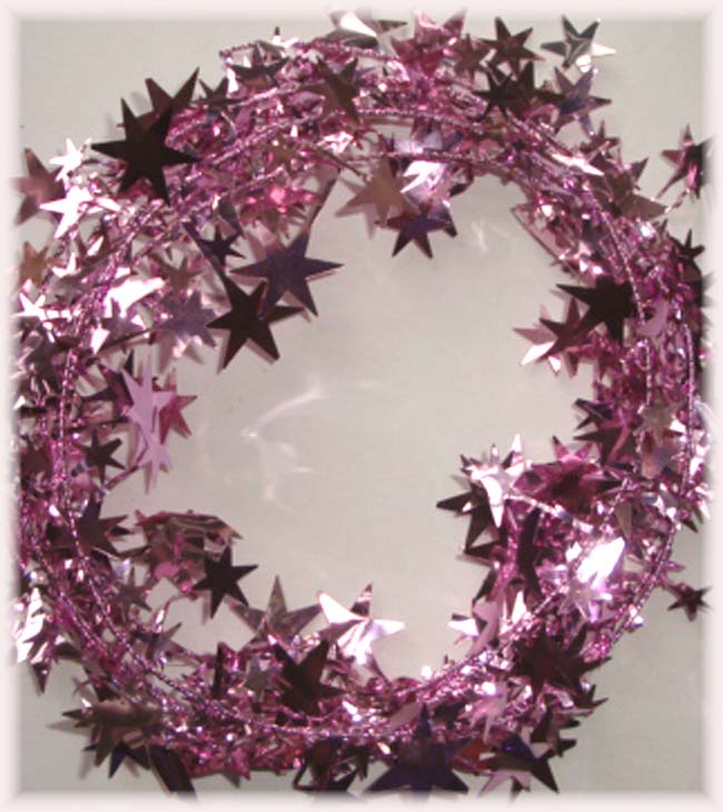 LIGHT PINK WIRED DELUXE STAR GARLAND -9 FEET