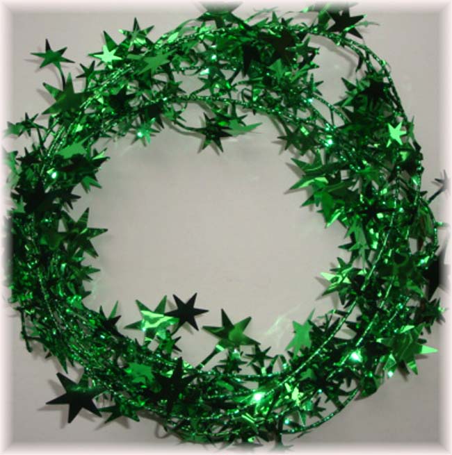 GREEN WIRED DELUXE STAR GARLAND - 9 FEET
