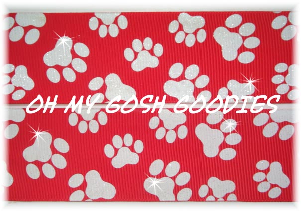 2 1/4 GLITTER PAWS RED WHITE - 5 YARDS
