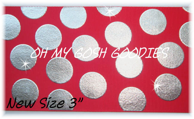 3" METALLIC SILVER CHEER DOTS RED - 5 YARDS