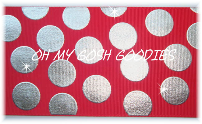 2 1/4 METALLIC SILVER CHEER DOTS RED - 5 YARDS