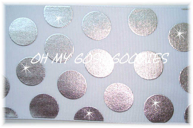 2 1/4 OOAK METALLIC SILVER CHEER DOTS WHITE -  7 1/2 REMNANT YARDS