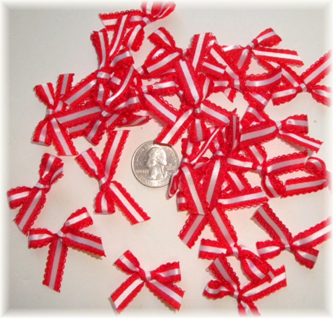 12PC RED STRIPE BOW EMBELLISHMENTS