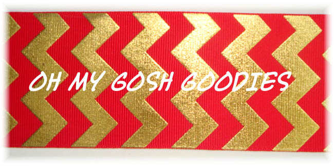 1.5 RED GOLD FOIL CHEVRON - 5 YARDS