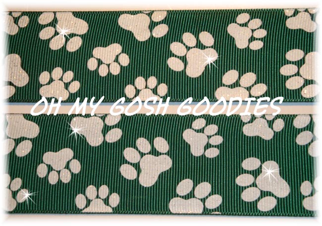 3" OOAK GLITTER PAWS FOREST GREEN WHITE - 1 3/4 YARDS