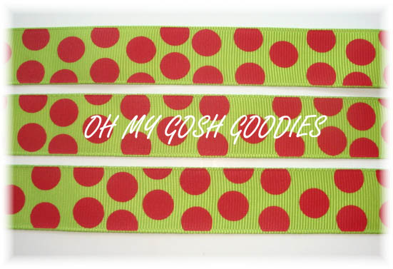 7/8 LIME / RED JUMBO DOTS - 5 YARDS