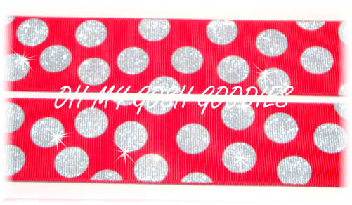 1.5 RED SILVER GLITTER DOTS - 5 YARDS