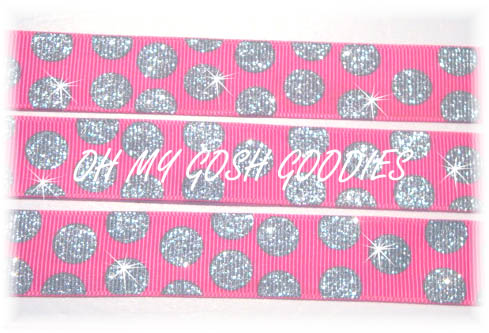 LAST ONE - 7/8 PINK SILVER GLITTER DOTS - 3 YARDS