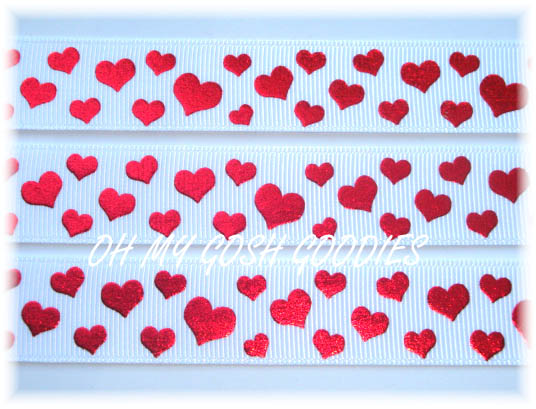 7/8 RED FOIL HEARTS - 5 YARDS