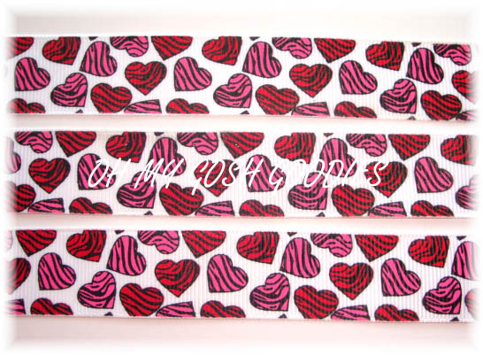 7/8 HOT PINK RED ZEBRA HEARTS - 5 YARDS