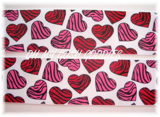 1.5 HOT PINK RED ZEBRA HEARTS - 5 YARDS