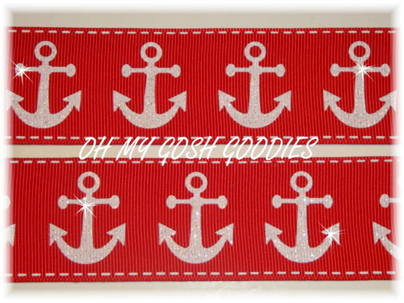 1.5 GLITTER ANCHORS RED - 5 YARDS