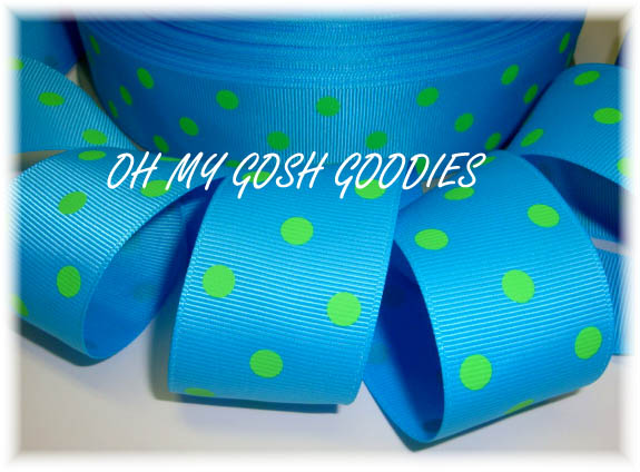 1.5 * TURQUOISE * LIME POLKA DOTS - 5 YARDS