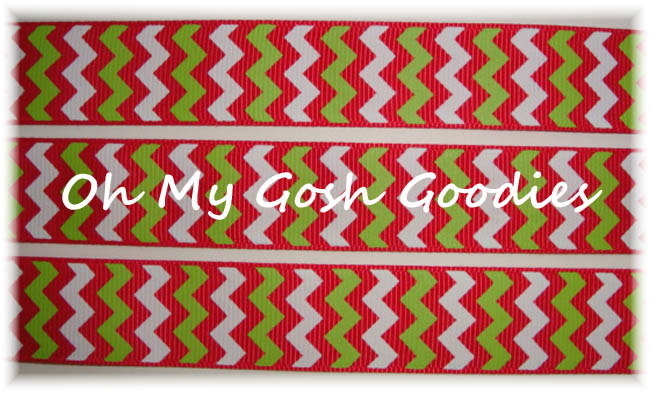 7/8 * RED * LIME WHITE CHEVRON - 5 YARDS