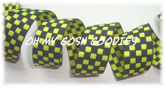 7/8 LIME BLACK REVERSIBLE CHECK - 5 YARDS