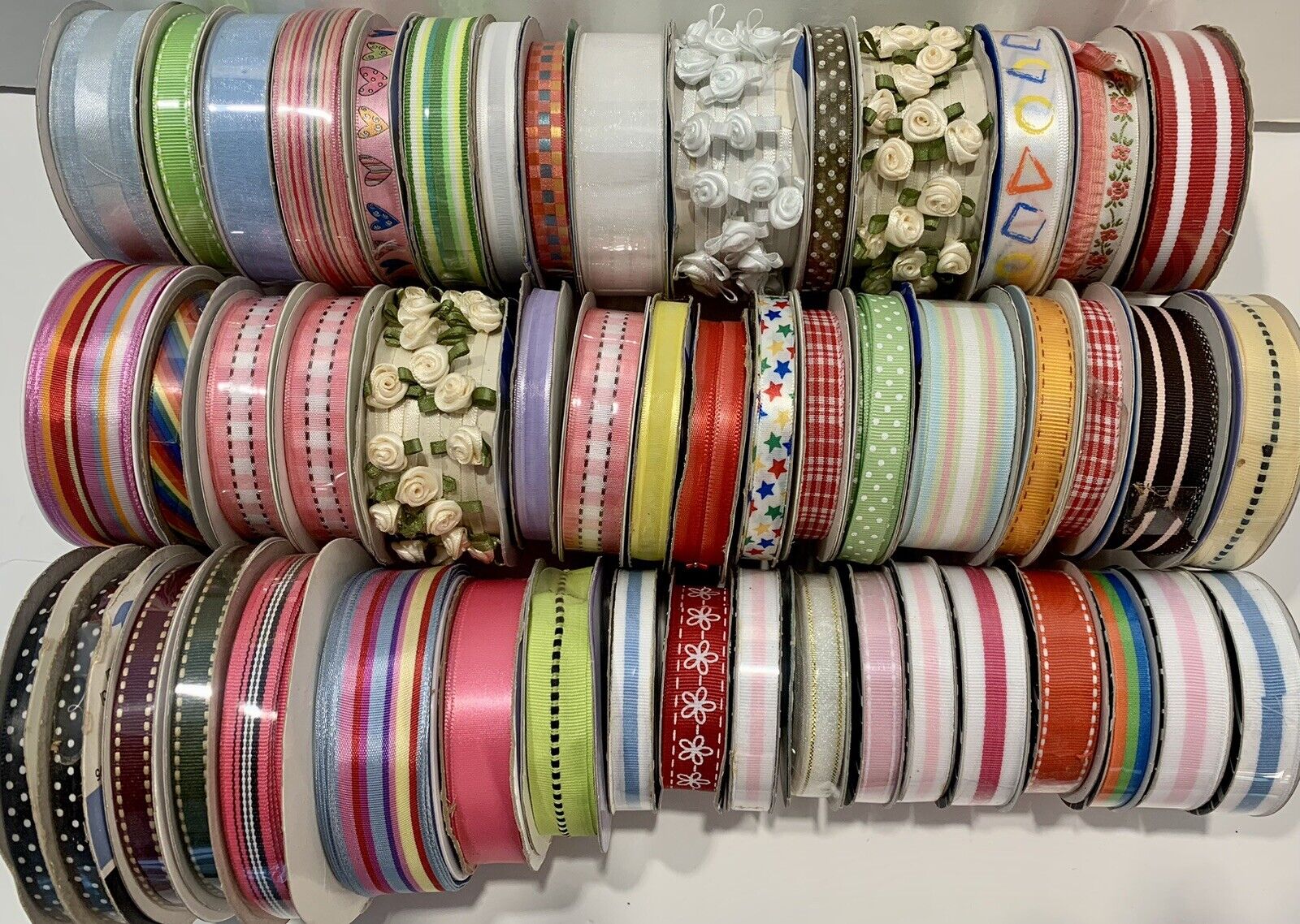 50 ROLL LOT 3/8 5/8 7/8 One of a Kind Asst Dots Stripes Sheer Novelty Grosgrain Ribbon -  Oh My Gosh Goodies Ribbon