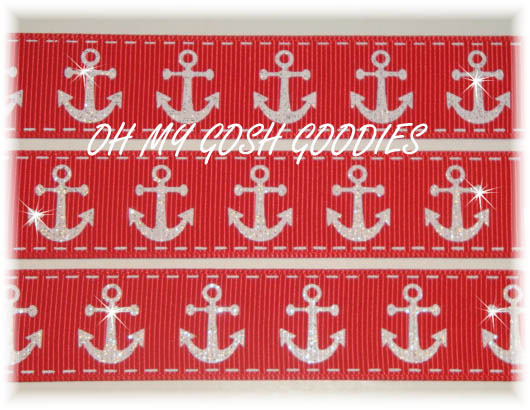 7/8 GLITTER ANCHORS RED - 5 YARDS